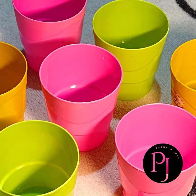 (12 pcs) GELAS AIR MINUM KECIL PLASTIK MURAH / GELAS PLASTIK CANTIK 1 LUSIN 12PCS
