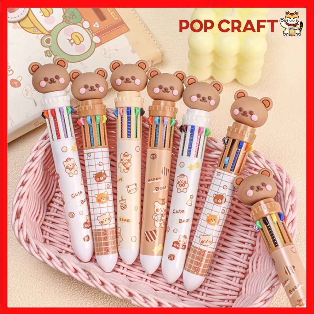 

PC Pulpen 10 Warna Motif kartun Bear Pena Warna Warni Pulpen Mekanik 10 Warna Bolpoin Lucu ATK AT29