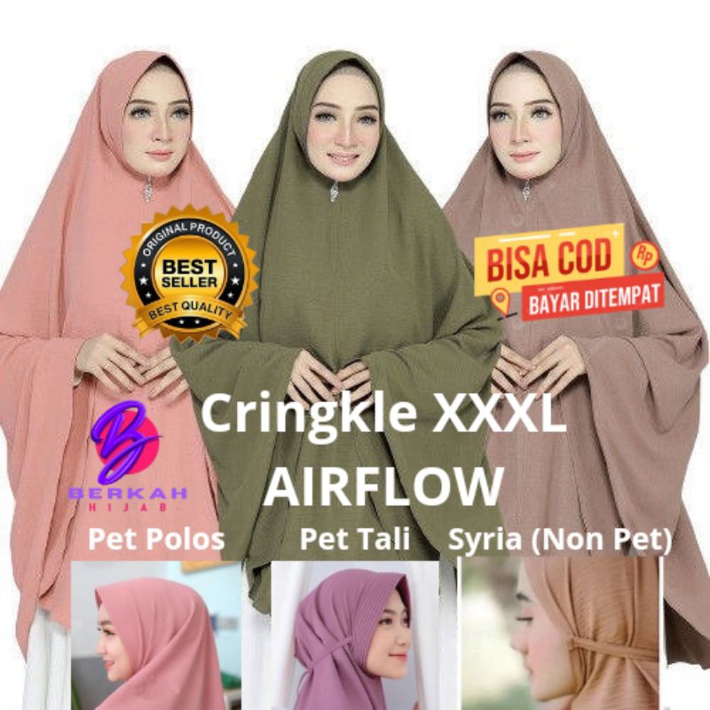 Khimar Instan /Hijab Khimar Crinkle /Kerudung Bergo Jumbo XXXL Cringkle Airflow /Hijab Bergo Khimar 