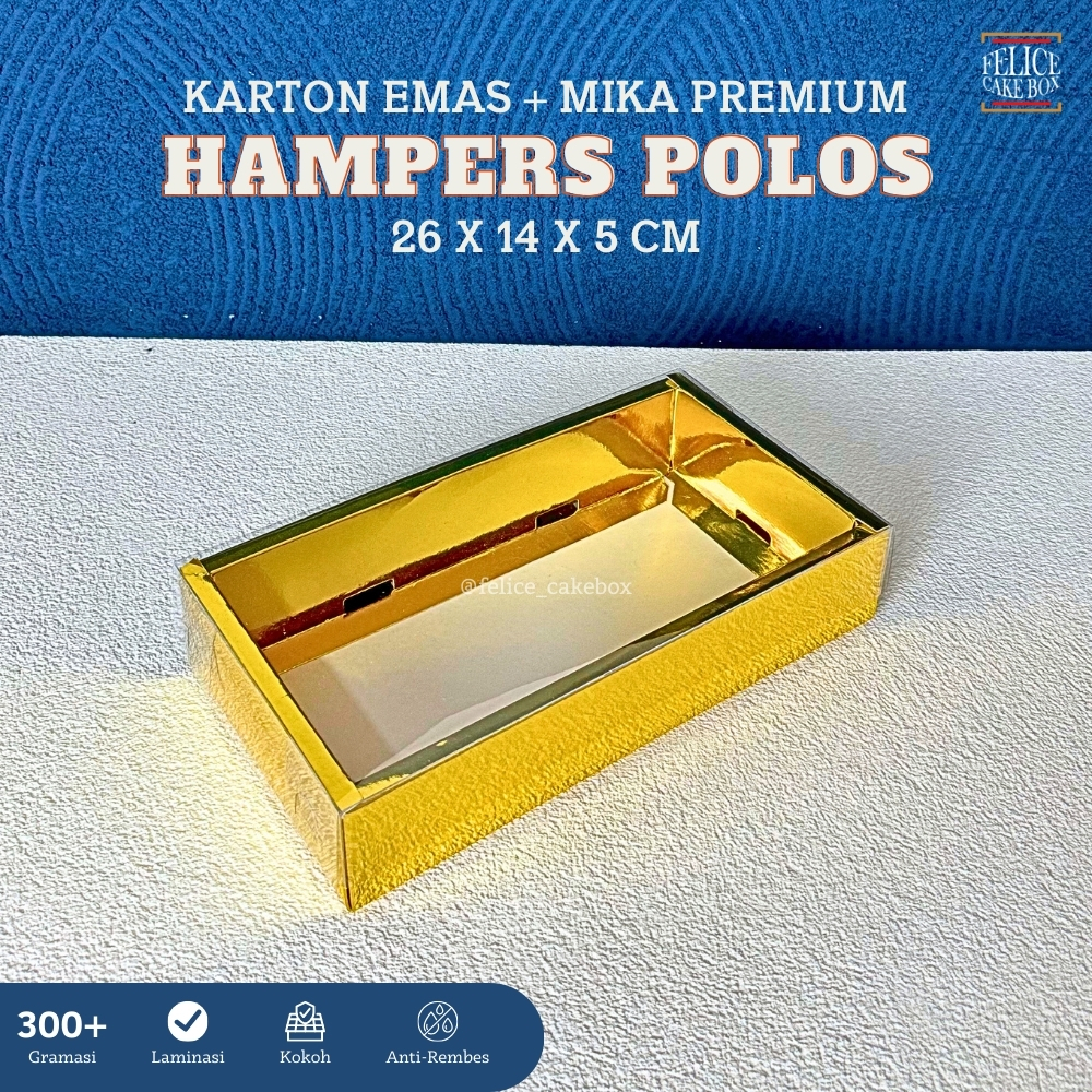 BOX HAMPERS POLOS 26X14X5 CM isi 10 pcs / DUS KUE KERING 2 TOPLES BULAT / PACKING PARCEL / BOX EMAS 