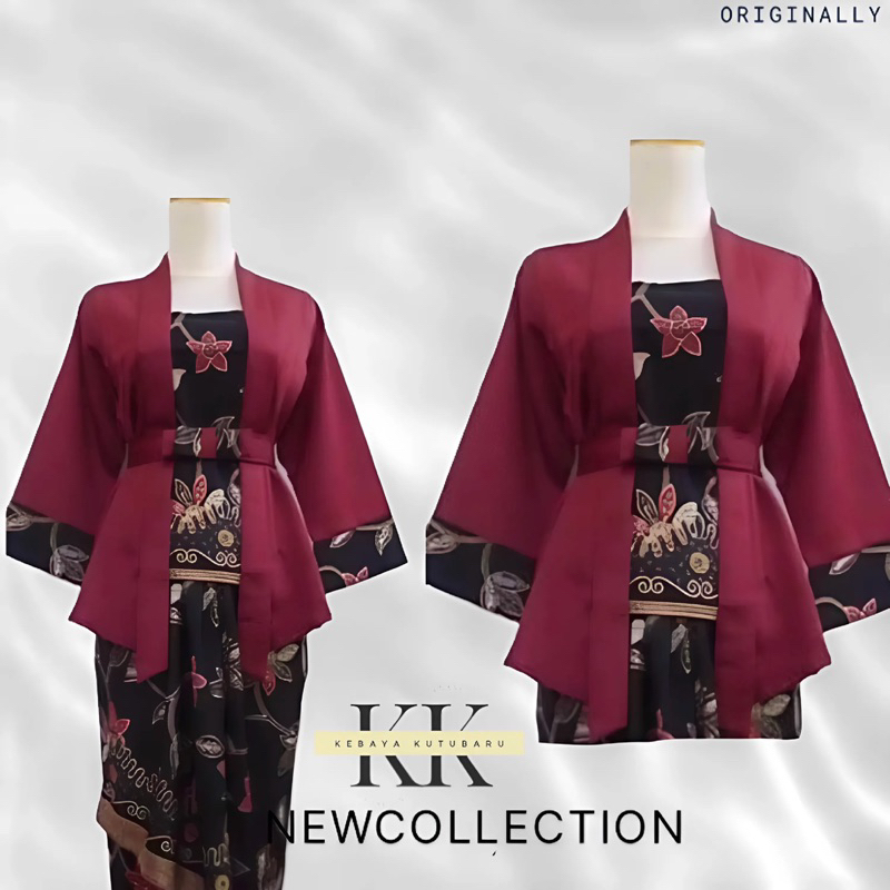 Best seller  setelan baju kebaya kutubaru elnira wisuda modern rok lilit varian warna silver maron m