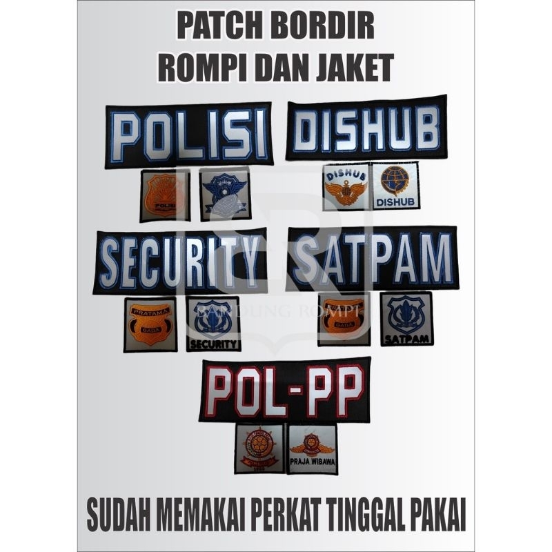 logo bordir patch rompi dan jaket satu set | logo satpam | logo security | logo dishub | logo polisi