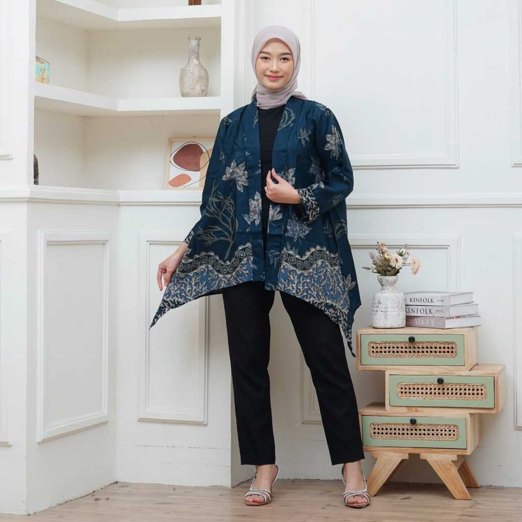 Blazer batik outer batik atasan wanita modern long vest formal baju kantor