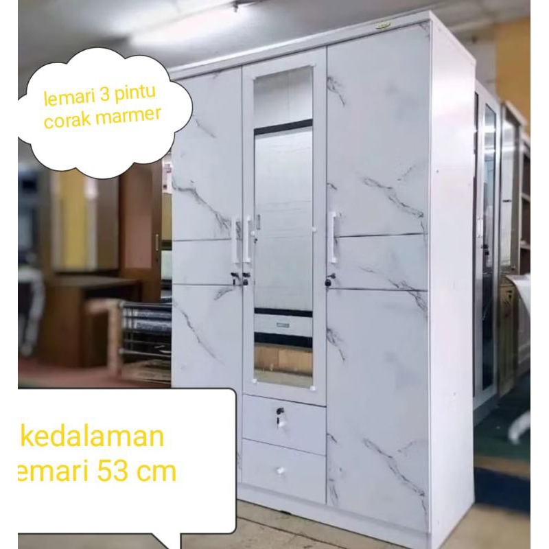 LEMARI PAKAIAN PUTIH 3 PINTU DALAM 53 CM 40 CM/ LEMARI BAJU PUTIH BESAR / Lemari 3 pintu putih
