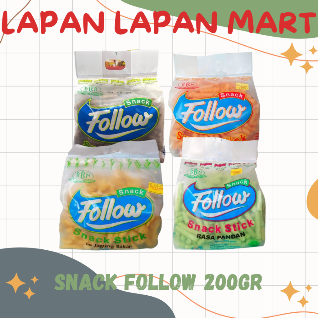 

Snack Follow 200gr (Jagung Bakar, Balado,Pandan,Coklat)
