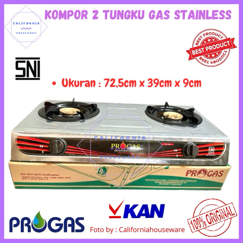 Kompor Progas 2 Tungku Stainless / Kompor Gas 2 Tungku Stainless / Kompor Gas 2 Tungku PROGAS + Sela