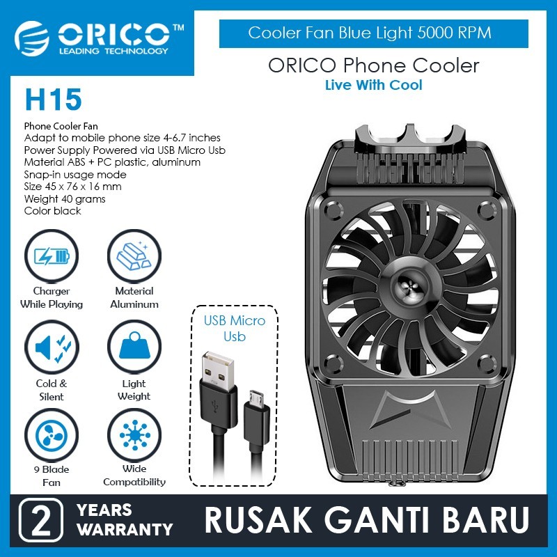 ORICO H15 Phone Cooler Fan Blue Light 5000 RPM Hitam