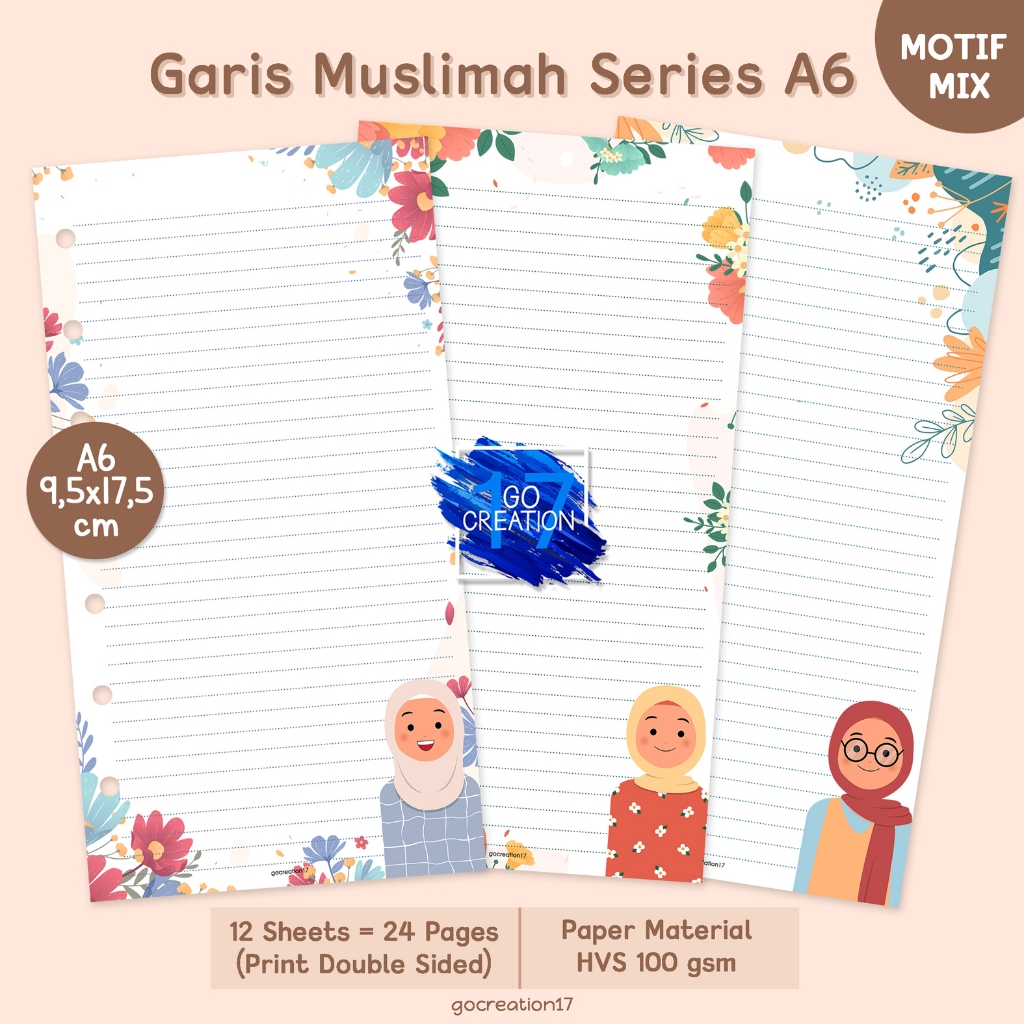 

Buku Planner Refill Kertas Binder Note Garis Muslimah Series 01 Motif Premium A6