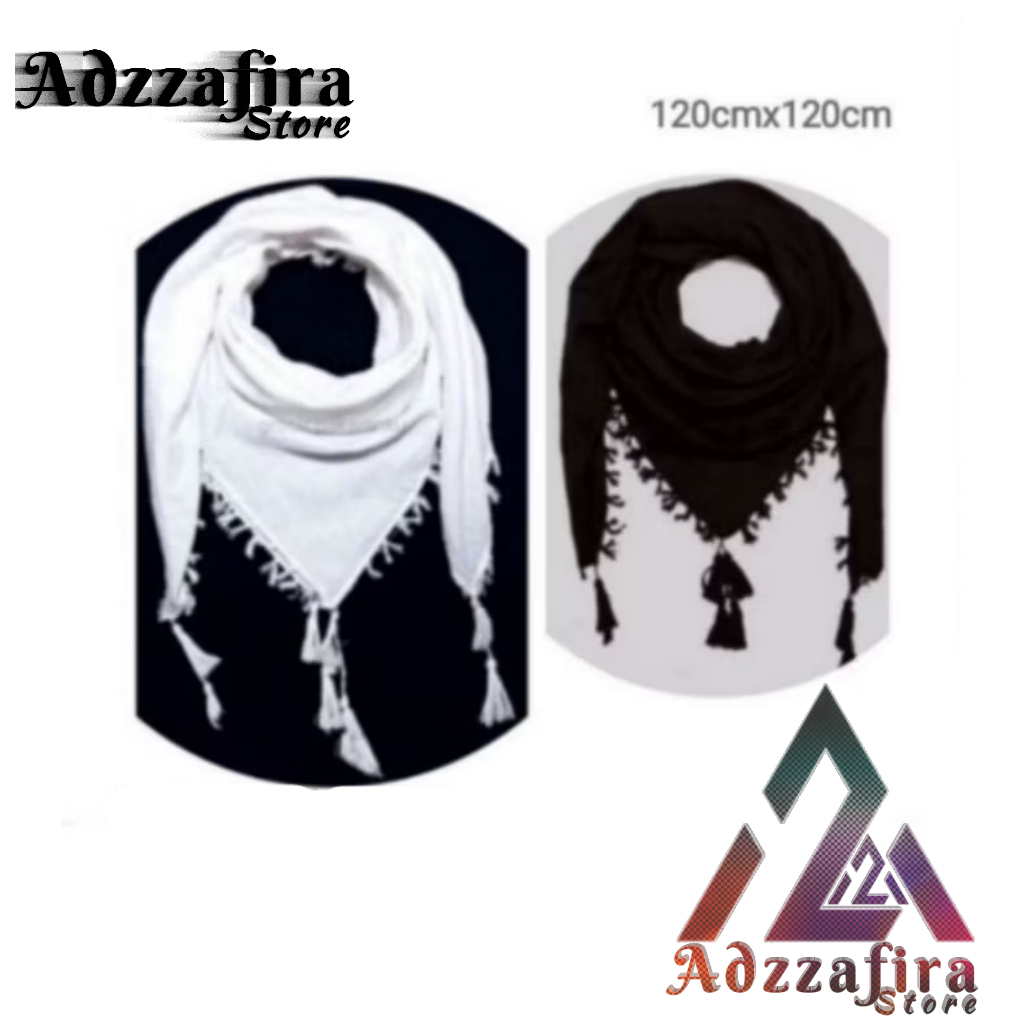 Sorban Palestina Polos Putih & Hitam Original Dengan Merk ERDAFA - Sorban Arab Kashmiri - Syal-Selen