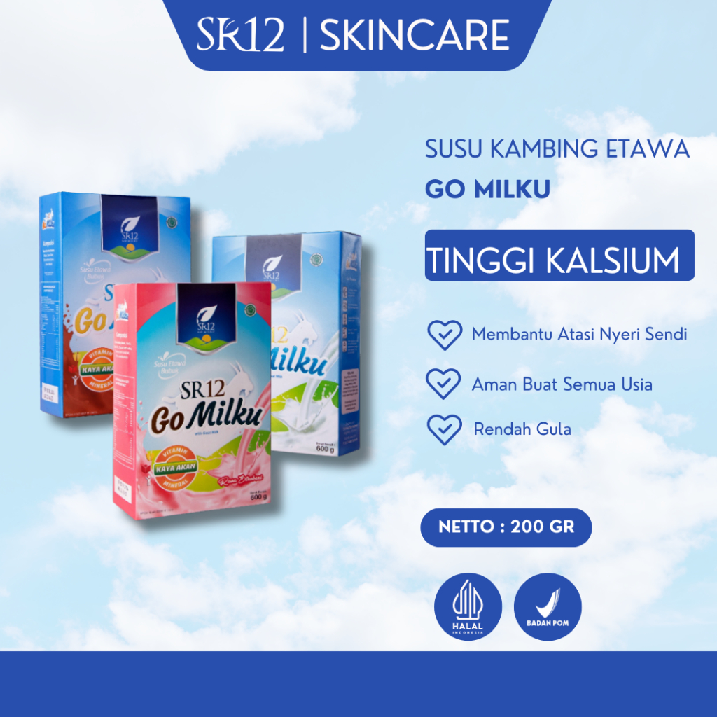 

GO MILKU SR12 Susu Etawa Tinggi Kalsium Rendah Gula Susu kambing GoMilku Cokelat Vanilla 200gr SR 12