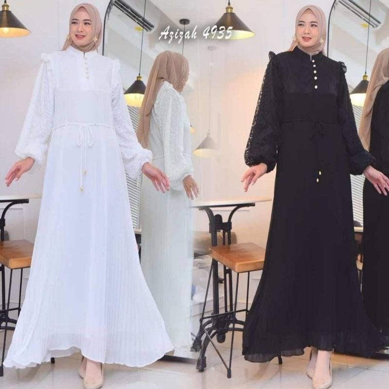 GAMIS ABAYA CERRUTY PLISKET KOMBINASI BRUKAT, BUSUI FULL FURING