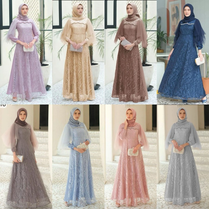 Luna dress gamis brokat mix tille payet swarosky gamis brokat terbaru gamis warna biru muda gamis ko
