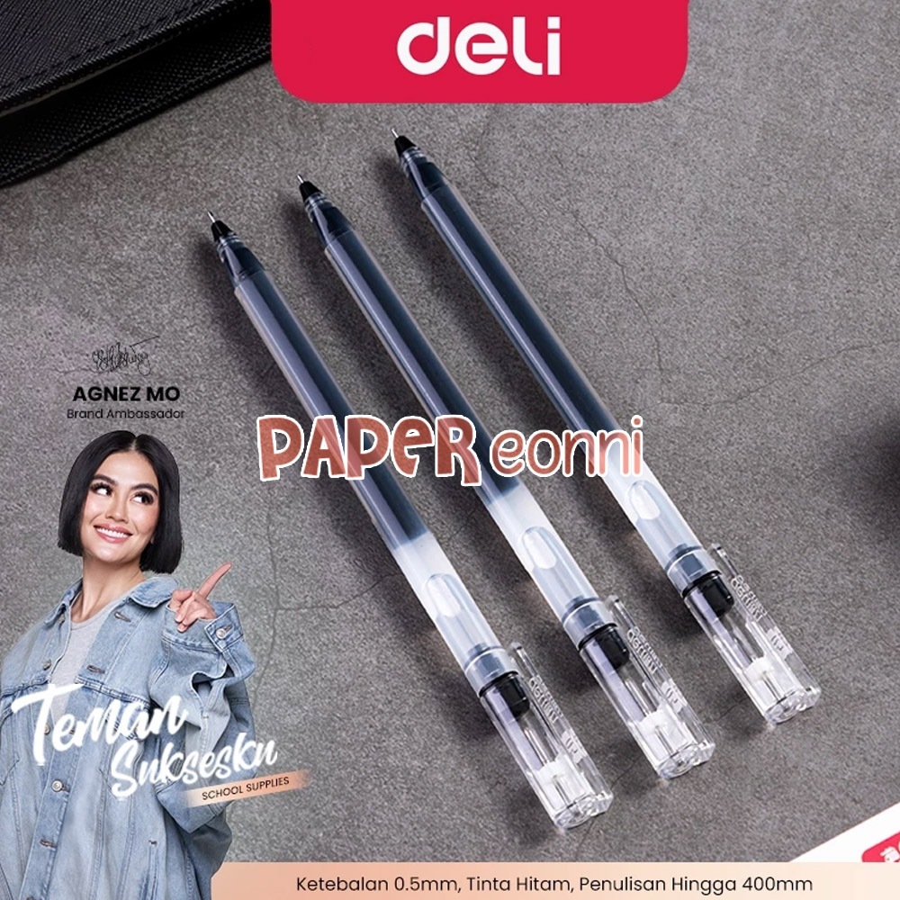 

DELI Gel Pen 0.5mm Tinta Hitam Penulisan Halus Isi Tinta 2 Kali dari Pulpen Biasa