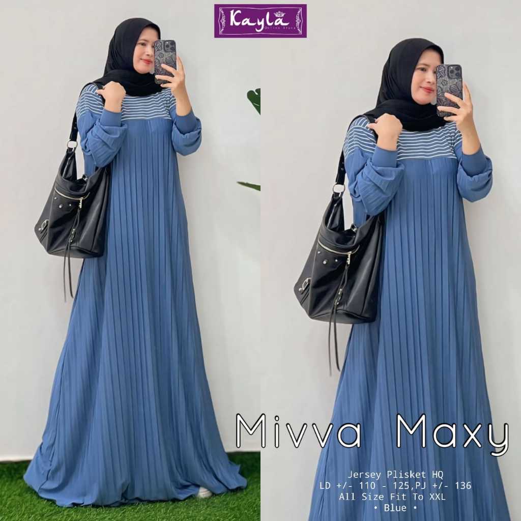 Mivva Baju Maxy Dress XXL Ld 110 120 125 Bahan Jersey Plisket Kekinian Kayla