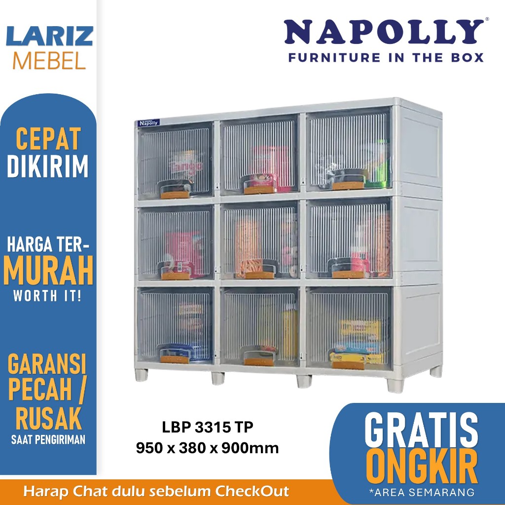 PROMO lemari plastik rak sepatu rak tv transparan 3 susun 9 kotak flip napolly 3315 lbp lariz mebel