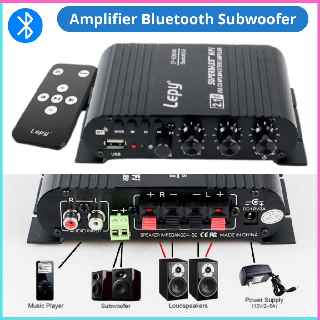 Kirim Cepat Lepy Audio Amplifier Bluetooth USB HiFi Sound Booster with Remote Full Bass Ampli Mini M