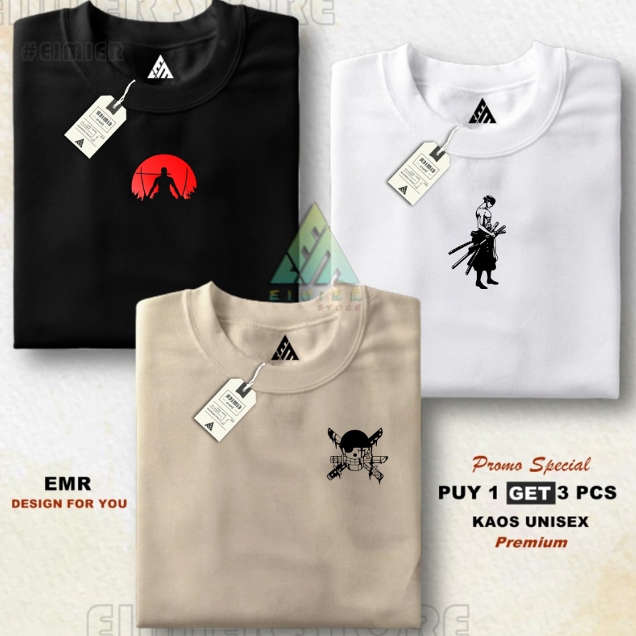 TOP BUY 1 GET 3 EIMIER STORE KAOS PRIA DISTRO KATUN COMBED 3S PREMIUM ZORO ANIME ONE PIECE