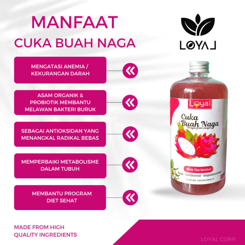 

Cuka Buah Naga Original 500ml With the Mother - Dragonfruit Vinegar