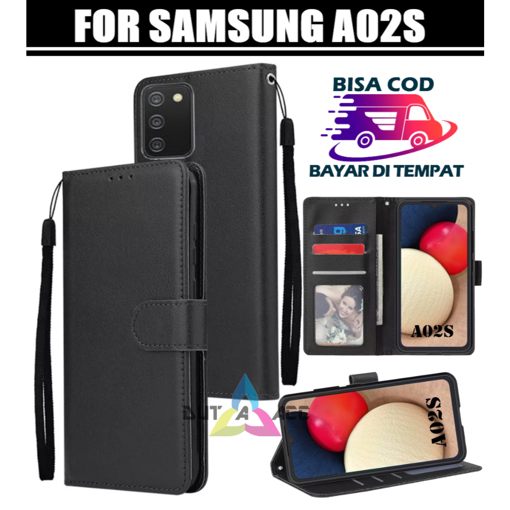 flip case leather SAMSUNG A02S casing cover kulit bisa buka tutup dan standing