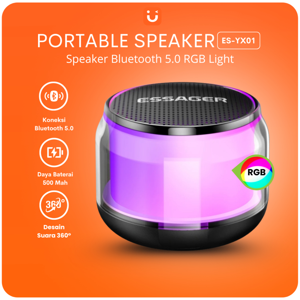 ESSAGER Portable Speaker Bluetooth 5.0 RGB Light 360 Degree 500 mAh - ES-YX01
