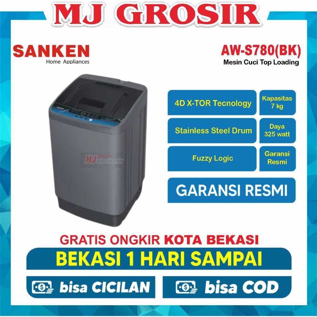 MESIN CUCI SANKEN 1 TABUNG AW-S 780 MESIN CUCI SANKEN 7 KG AW-S780BK