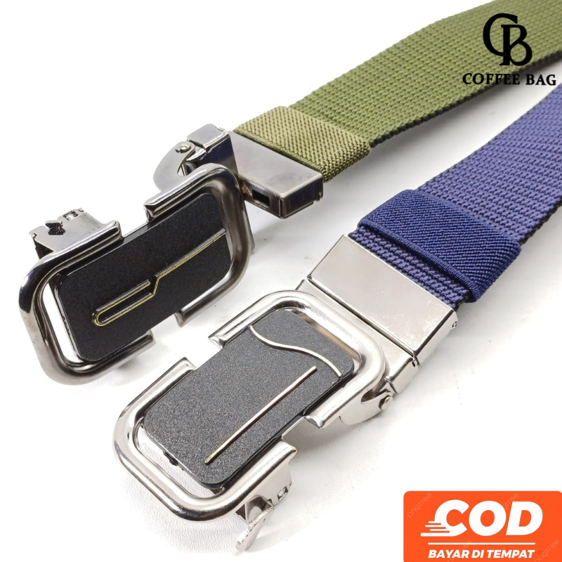 [CB] Ikat Pinggang Pria Kepala Model Rell Otomatis | Sabuk Nylon Canvas Dua Warna-BD-2 SIDE 1A