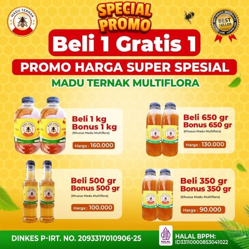 

Madu Ternak murni Multiflora 1kg free 1kg