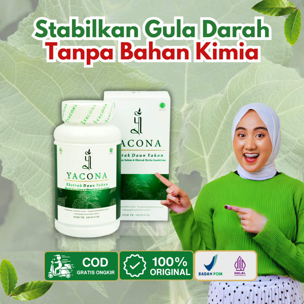 Yacona Solusi Alami Stabilkan Gula Darah Atasi Gejala Diabetes, Yacona 60 Kapsul 1 Botol