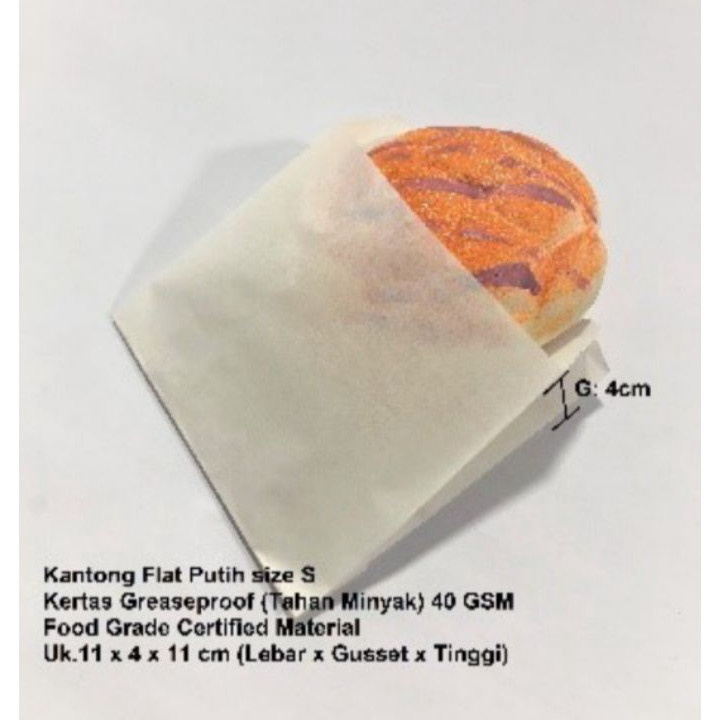 

1 Pcs Kantong kes flat putih tahan minyak 11 x 4 x 11