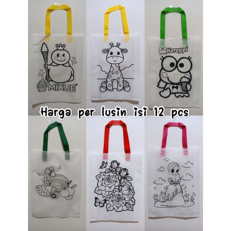 

LUSINAN 12pcs Tas mewarnai 3x4x8 tas spunbond karakter