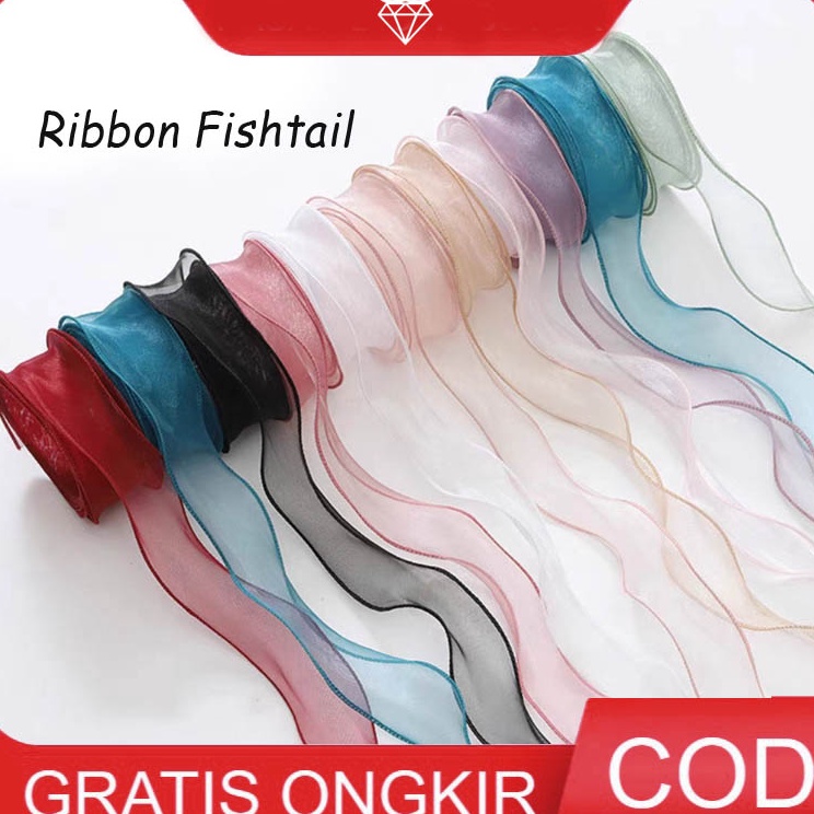 

1ROLL Pita Ribbon Fishtail 4cm Pita Gelombang Pita Kado PS16