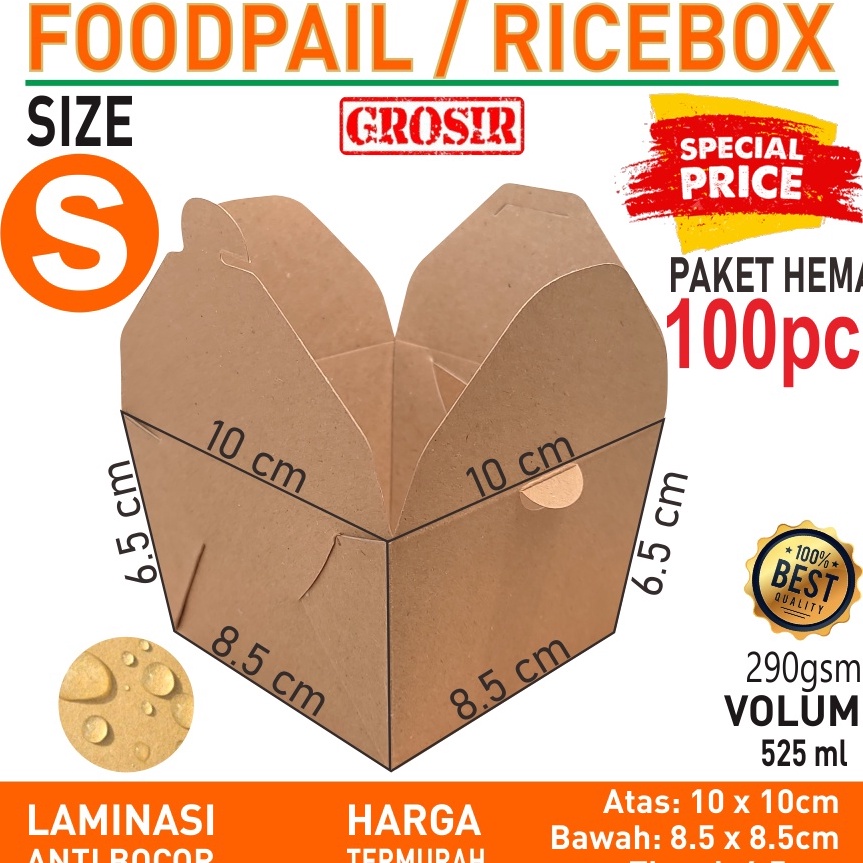 

Food Pail Paper Rice Box Paket 1 pcs Size S Lunch Box Kes Dus Makanan Takeaway Kraft Laminasi Foodpail Grosir Murah