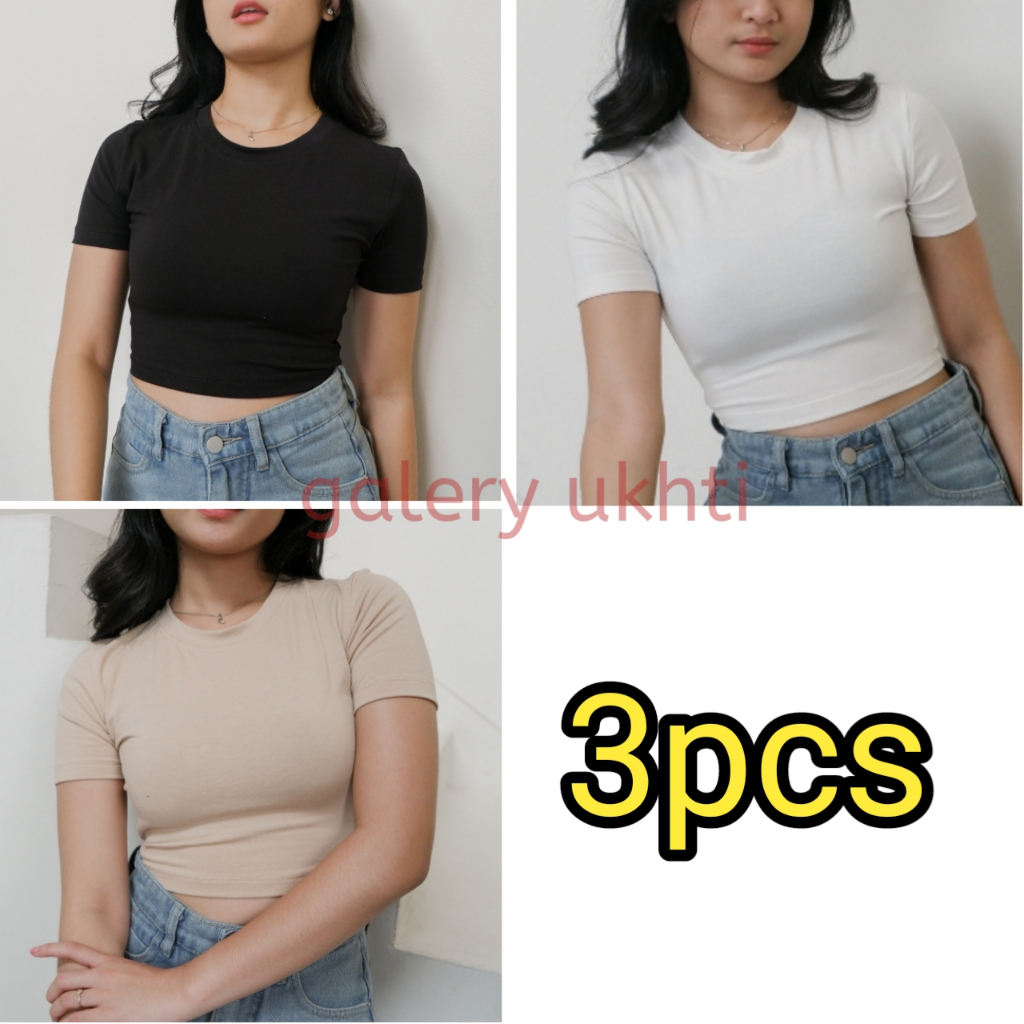 crop top polos o neck cotton / kaos crop wanita / baju wanita crop top korea /korean sexy crop top