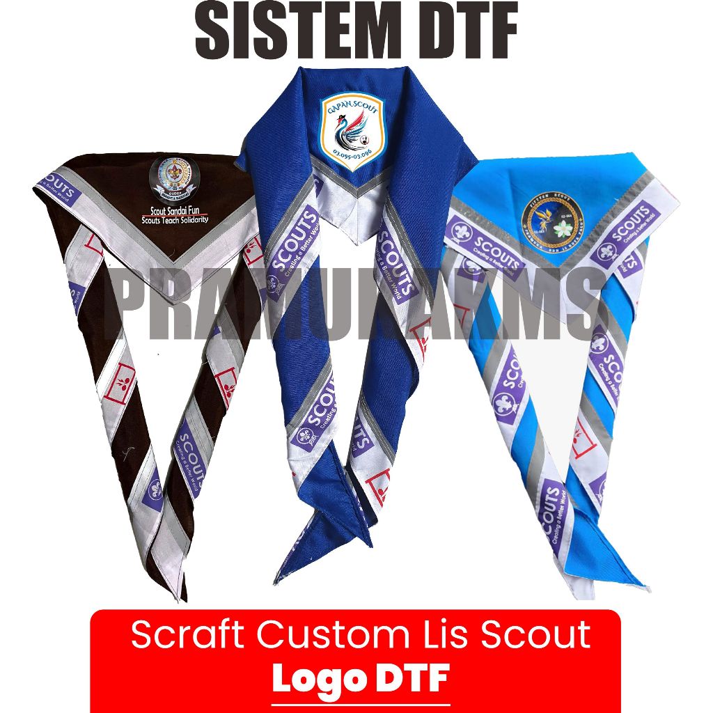SCARF PRAMUKA CUSTOM Logo DTF Print Scraf Pramuka lis sablon LOGO CUSTOM