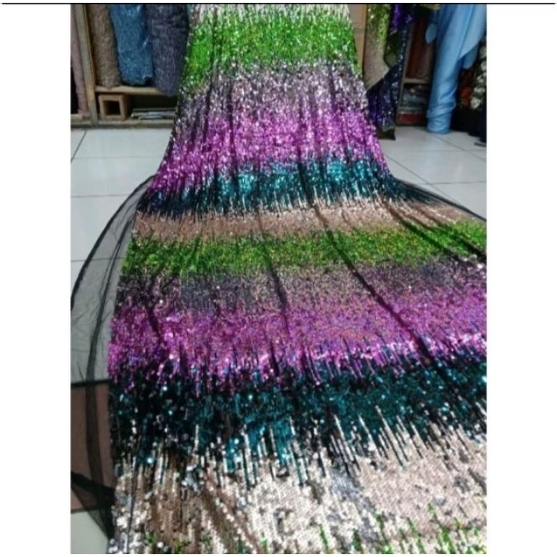 KAIN/BAHAN TILLE SEQUIN PELANGI/SEQUIN GRADASI