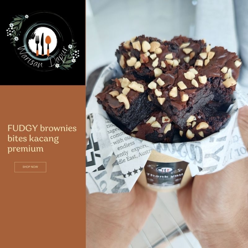 

Fudgy brownies bites kacang premium full butter cup 16 oz