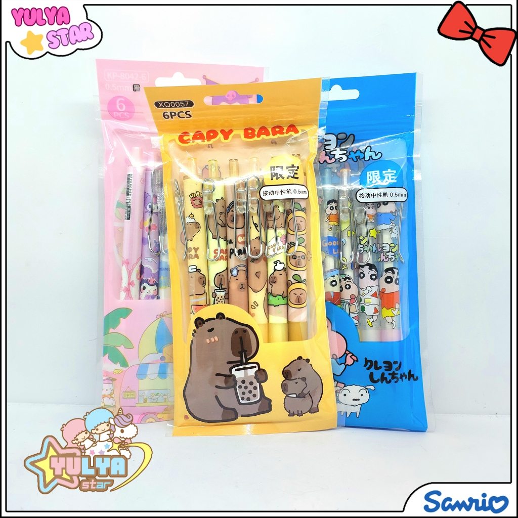 

Pulpen Gelpeen Isi 6 motif lucu Capybara, Shinchan, SANRIO