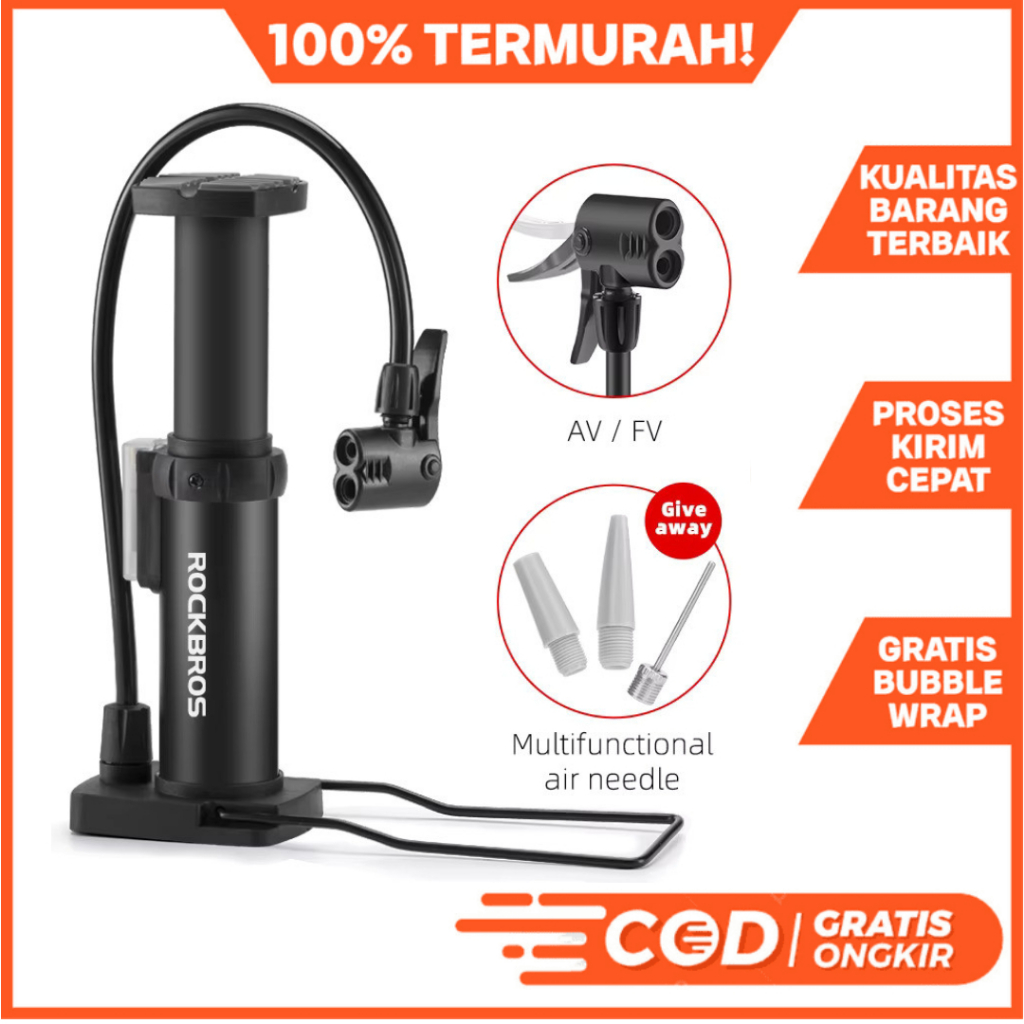 GAFFISTORE. POMPA SEPEDA MOTOR MOBIL ROCKBROS ALLOY POMPA INJAK 4522 PORTABLE PENTIL SCHRADER DAN