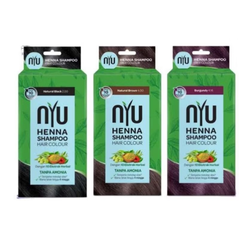 NYU Henna Shampoo Hair Colour Black / Brown / Burgundy / Blue Black