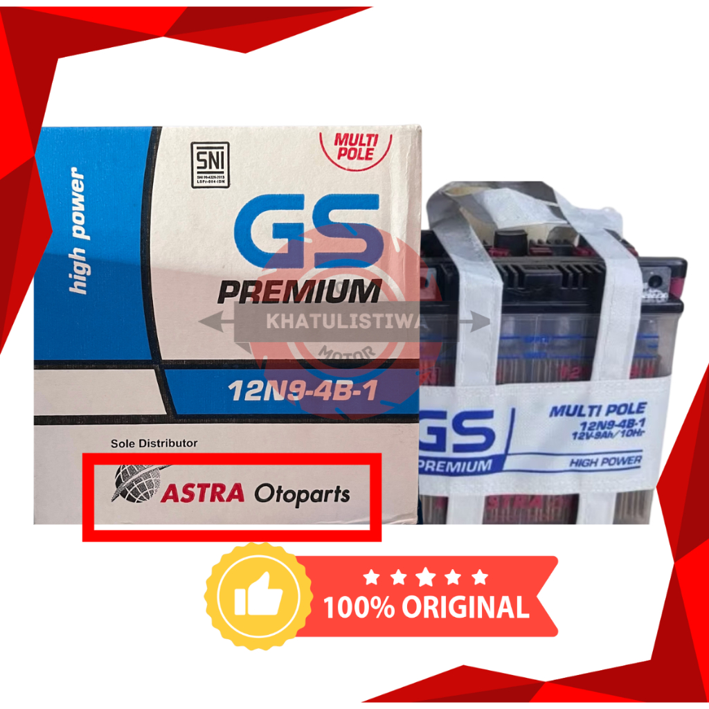 AKI BASAH MOTOR BAJAJ PULSAR 180 125 THUNDER 12N9-4B-1 GS ASTRA ASLI