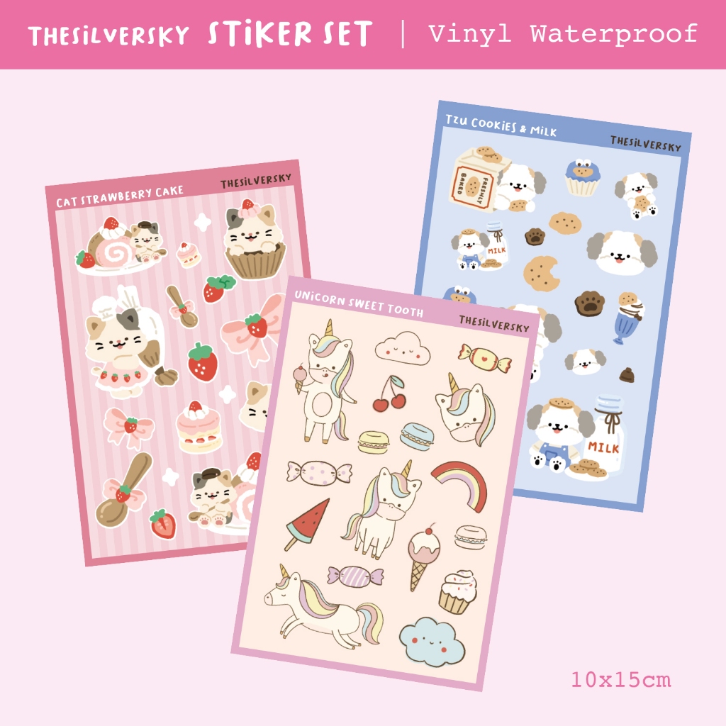 

Thesilversky Sticker Set - Dessert Edition - Cat Unicorn Dog Cake Ice cream