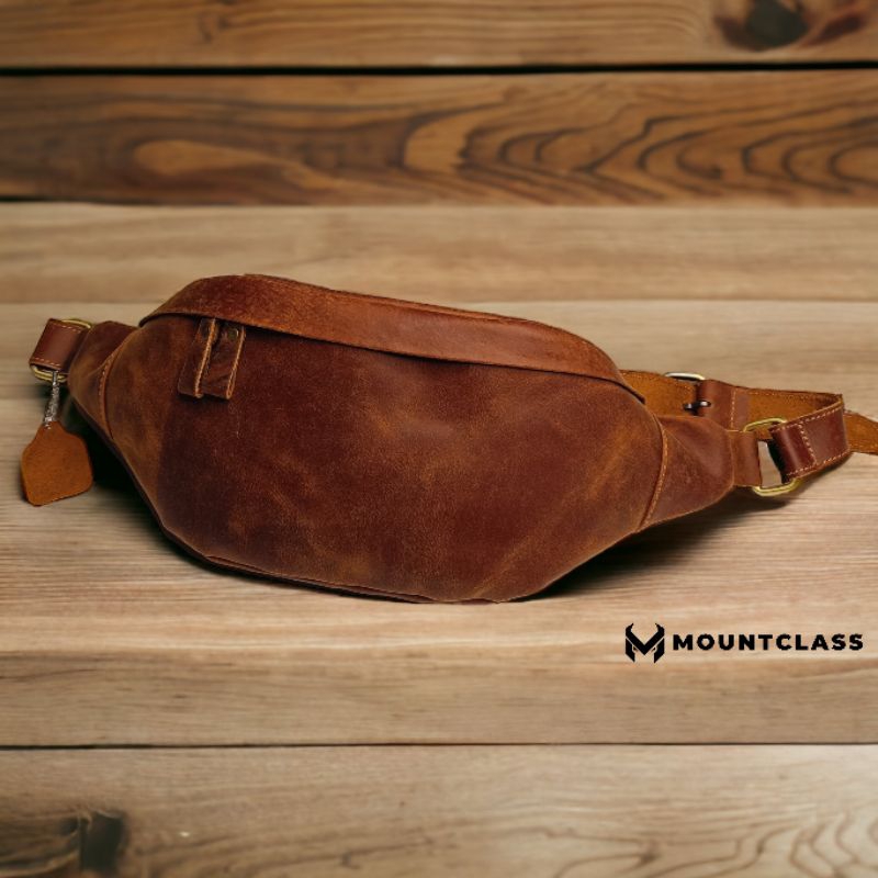 (Mountclass) Tas Pinggang Selempang Waistbag Pria Kulit Asli Slempang Waist Bag Multifungsi Kulit As