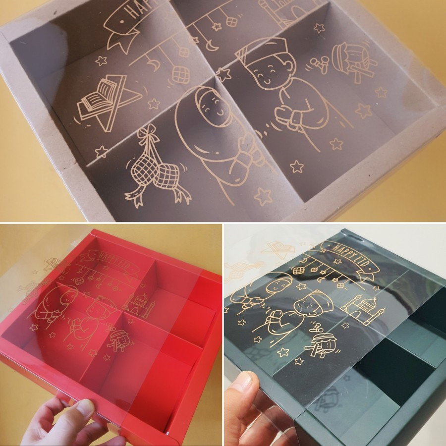 

( 5 pcs ) Dus Kotak Mika Packaging Eggtart Lebaran Box Hampers Sekat 4 Ukuran 8x8x5 cm