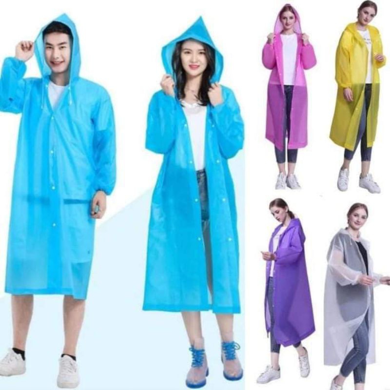 Jas Hujan Korea EVA Jas Hujan Poncho Tebal Mantel Baju Hujan Terusan Transparan Jas Hujan Pria Wanit