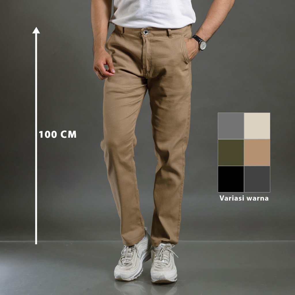 SQ SQUAD ID Celana Cinos Panjang Pria Warna Mocca Slim Fit Katun Stretch Celana Casual Formal Santai