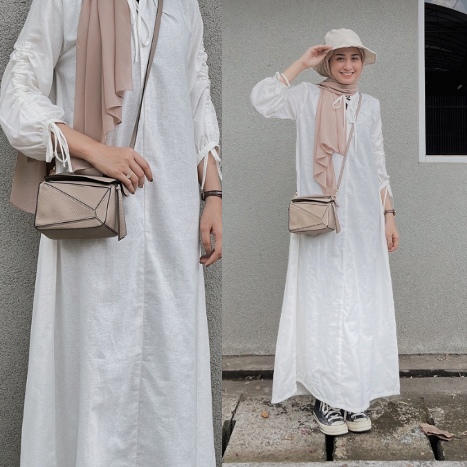 BIG SALE LYLA Linen Dress Dress Linen Dress Putih Gamis