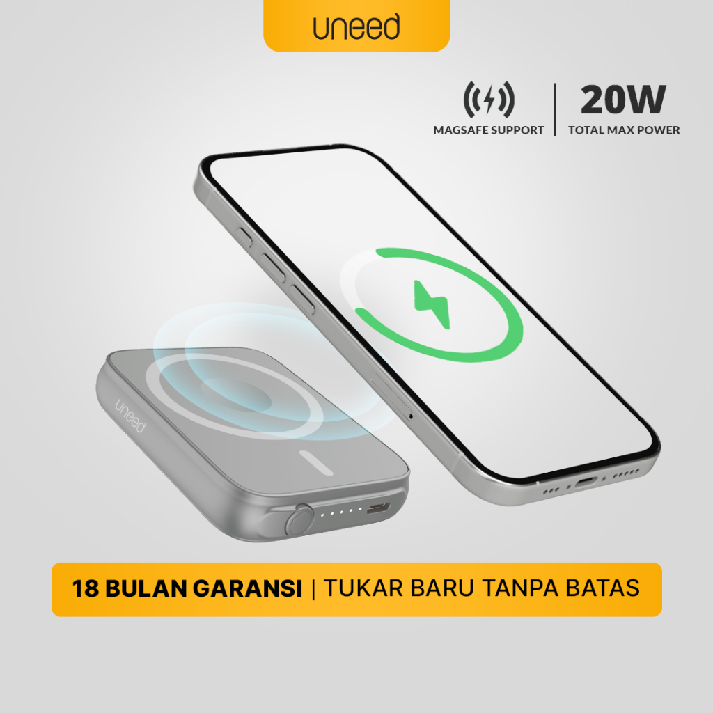 UNEED UPB562 Power Bank Wireless Magnetic 5000mAh 22W QC PD Grey