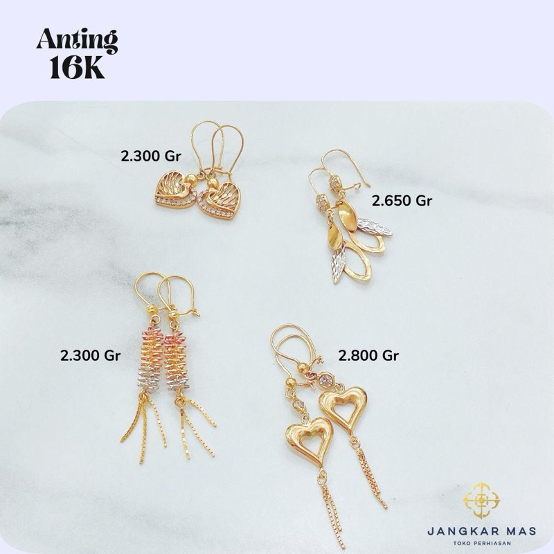 ANTING EMAS DAUN JUNTAI MAINAN KADAR 16K