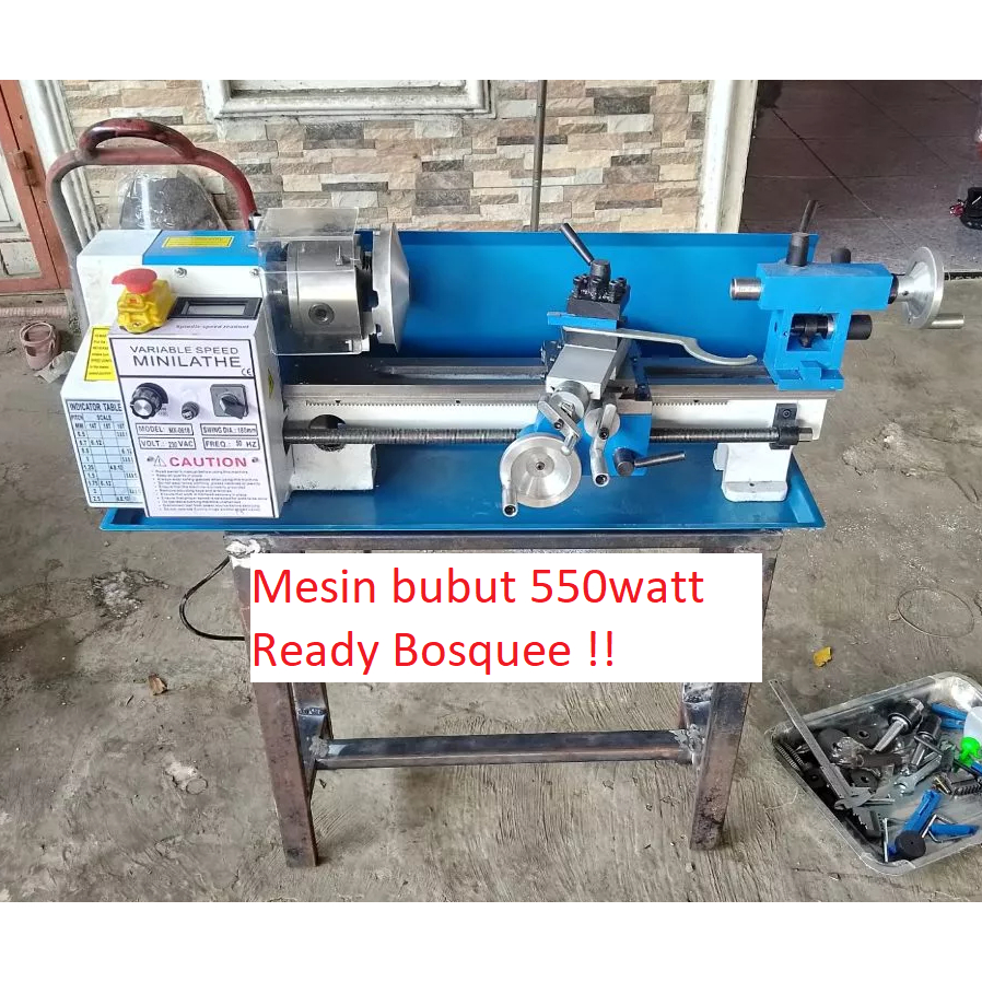 Mesin Bubut Mini Lathe Wood Metalworking 550W Gear besi