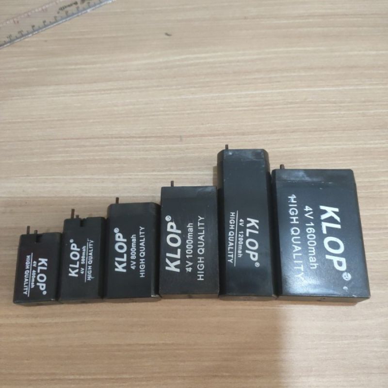 Baterai 4v klop 400mah 500mah 800mah 1000mah 1200mah 1600mah merk klop